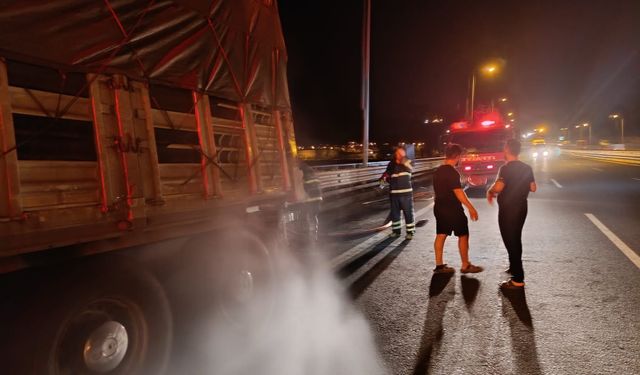 Sebze yüklü tır alev alev yandı